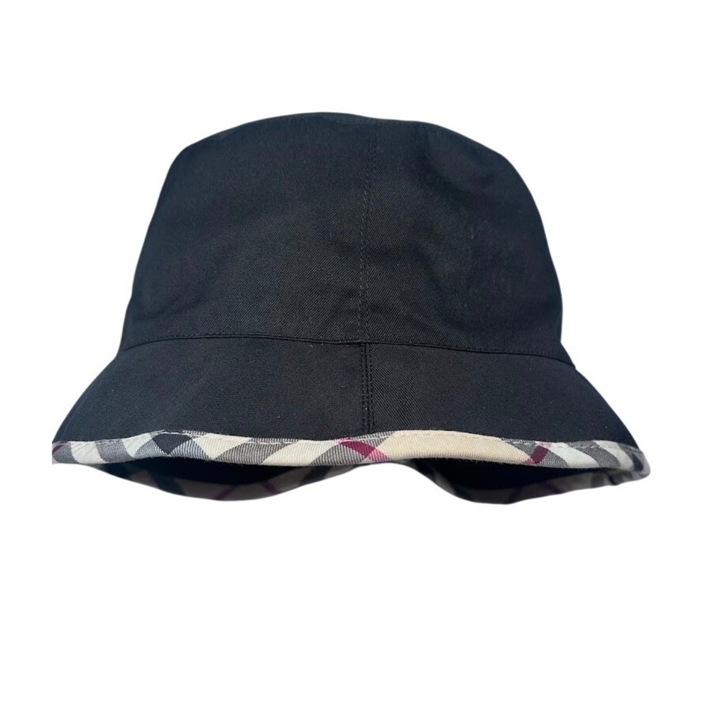Burberry London Black Canvas Bucket Hat Nova Check Trim Size M‎ Women